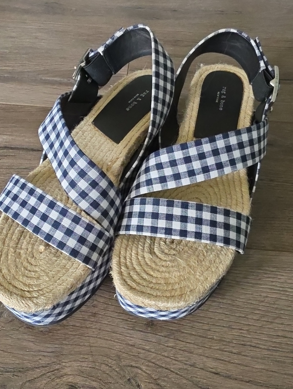 rag & bone Navy and White Gingham Espadrille Platform Sandals 2.25"